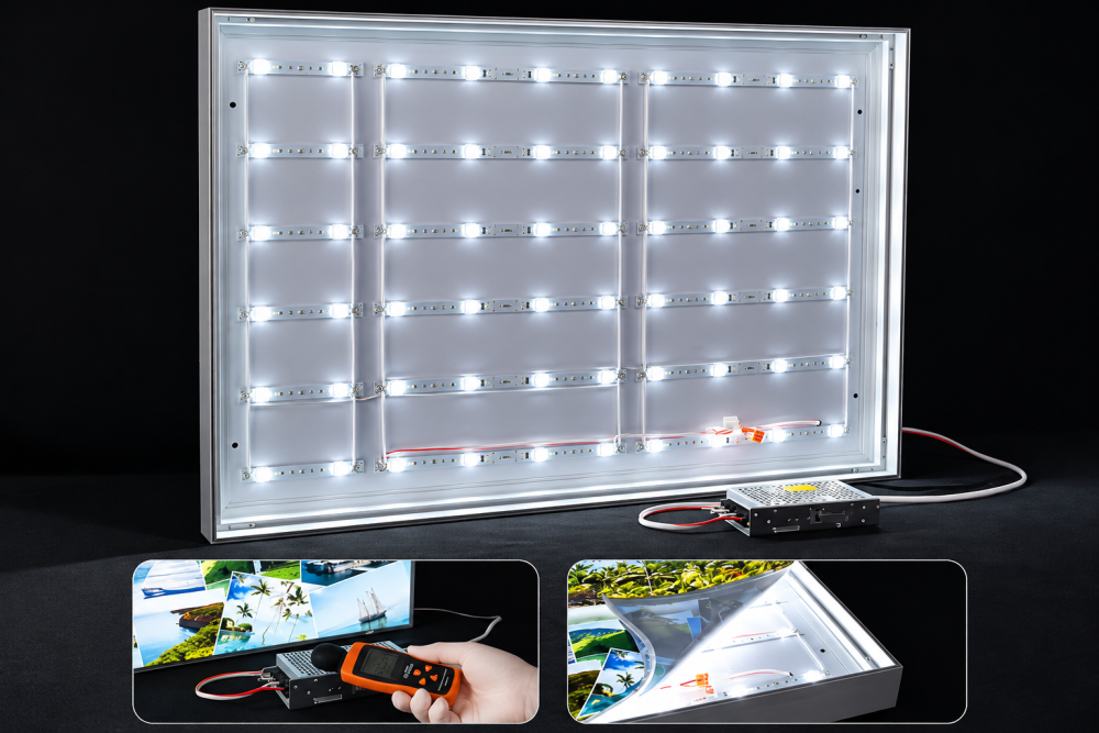 Minh họa khung hộp đèn không viền với hệ đèn LED