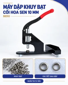 Máy dập khuy bạt cối hoa sen 10 mm BEDO và chi tiết khuy sau khi dập.
