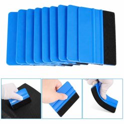 Nhiều gạt decal màu xanh cùng hình minh họa cầm và miết bằng cạnh nỉ