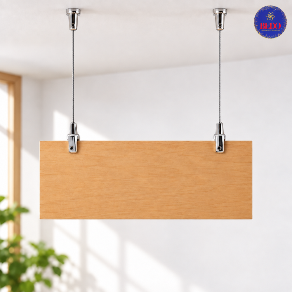 Hai dây kít BEDO treo bảng bằng đầu kẹp mép và đầu bắt trần