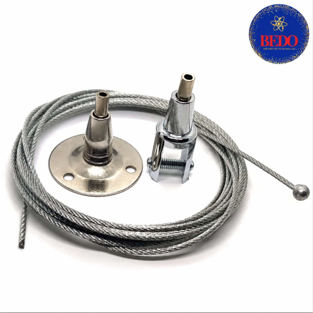 Bộ dây cáp treo biển BEDO gồm đầu cố định trần và đầu kẹp bảng