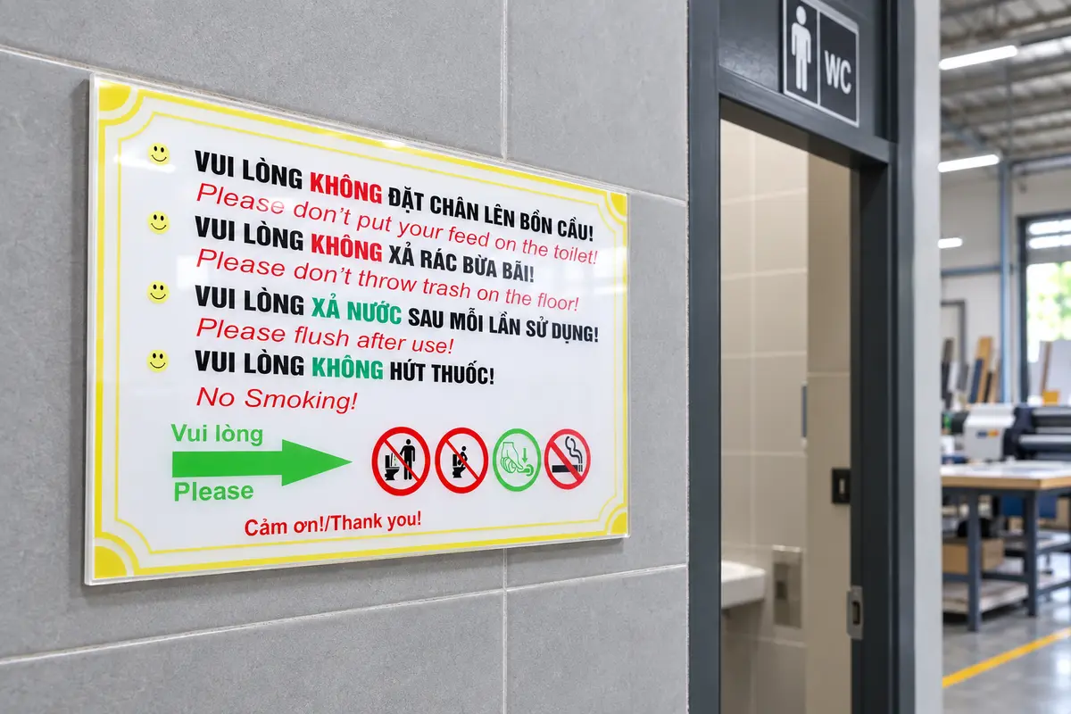 Biển nội quy WC song ngữ tại nhà xưởng BEDO
