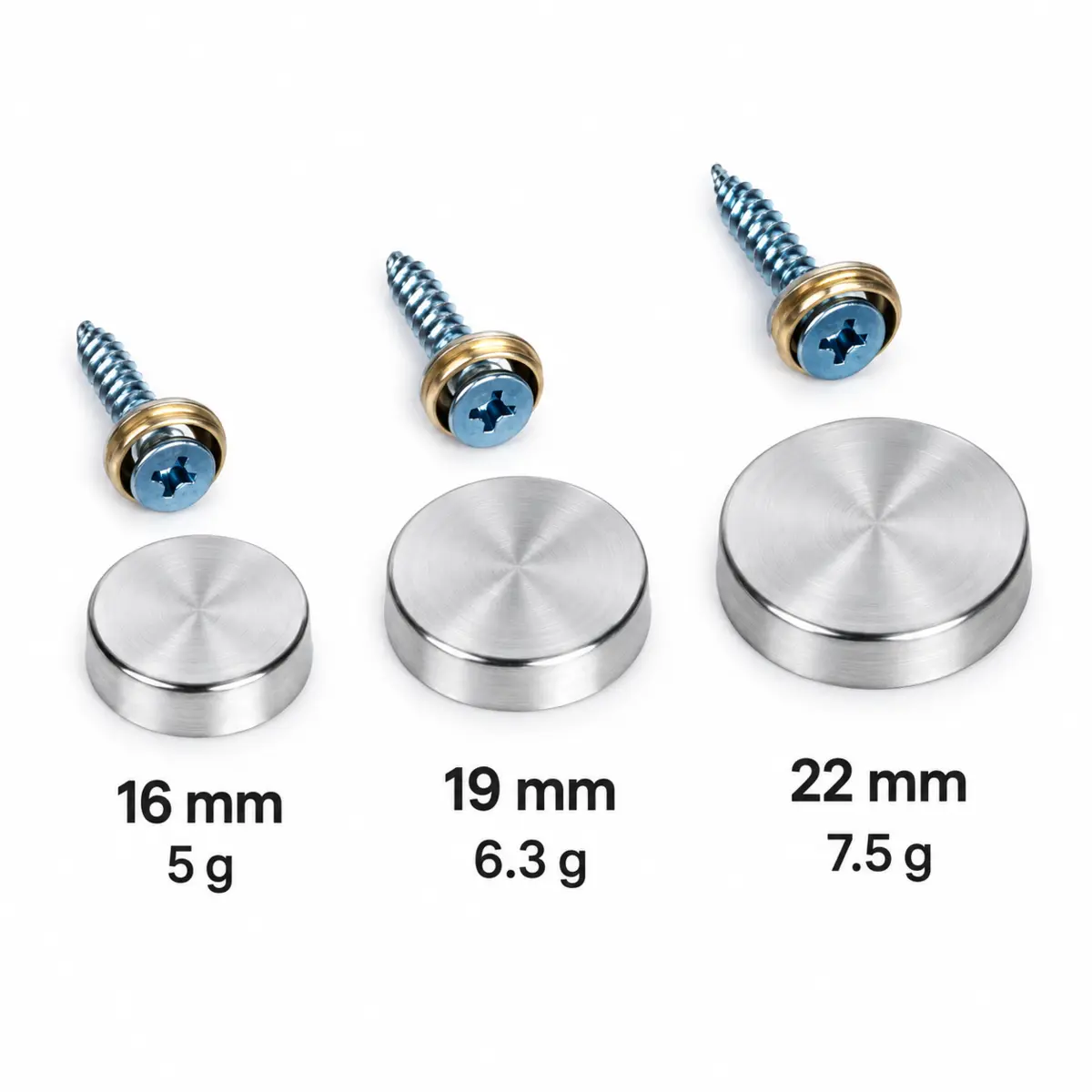 Ba kích thước nắp chụp đầu vít inox 304 phi 16 19 và 22 mm