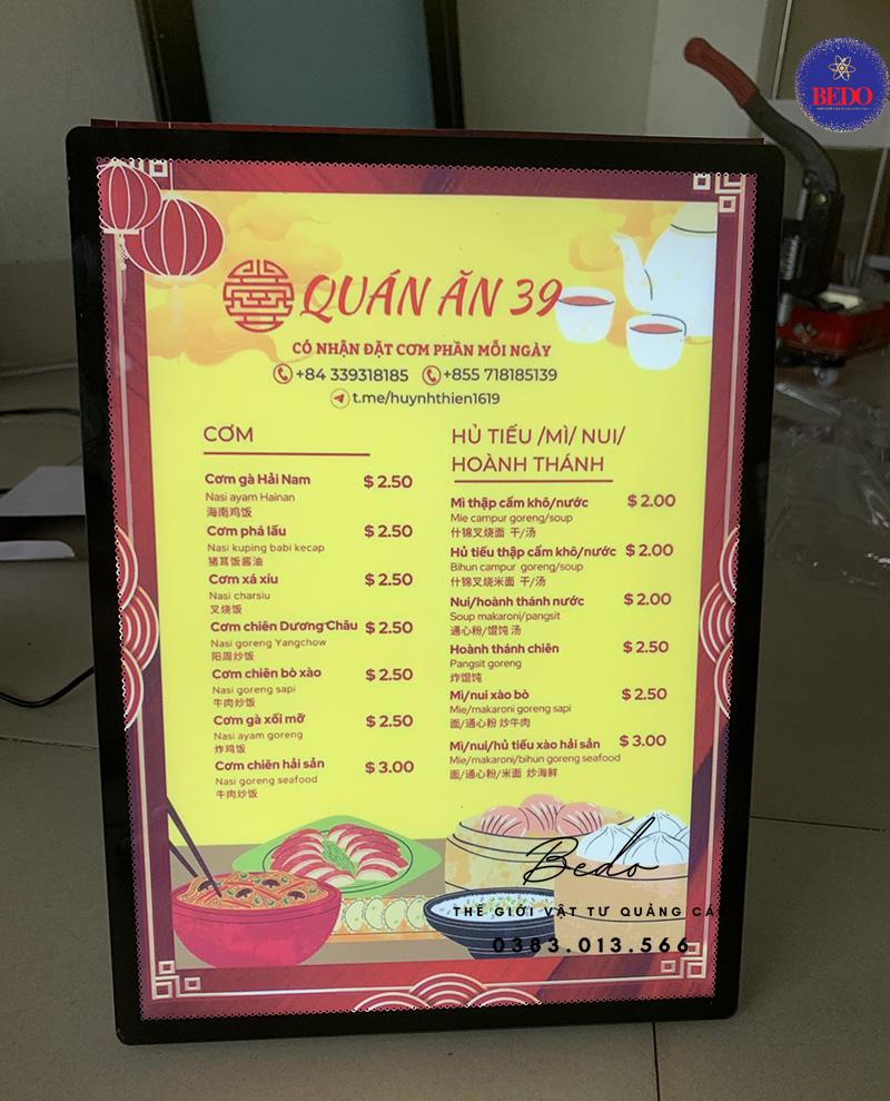 hộp đèn menu quán nhậu