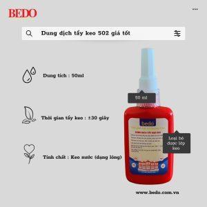Dung dịch tẩy keo 502 BEDO trên alu, mica