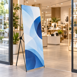Standee chữ X loại thường BEDO trong không gian cửa hàng