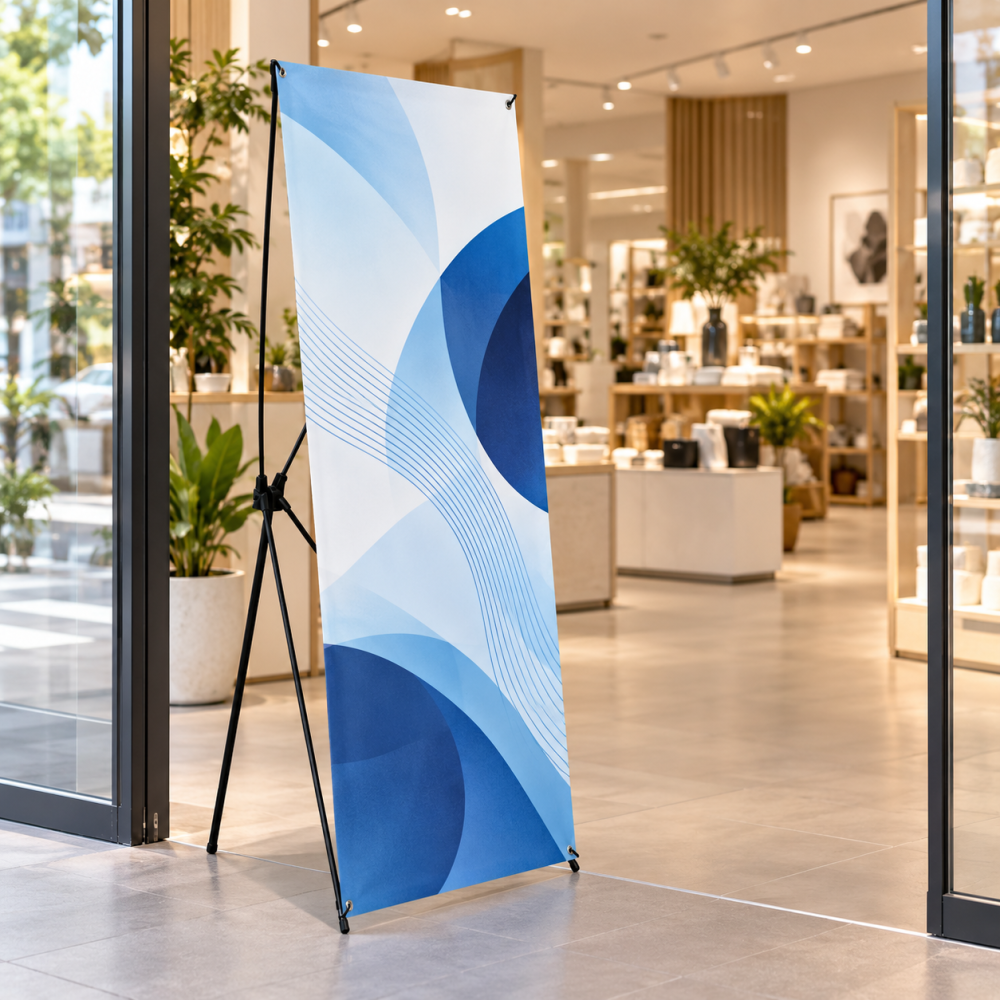 Standee chữ X loại thường BEDO trong không gian cửa hàng