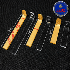 Ba kích thước ke mica BEDO 8 cm, 6 cm và 4 cm trên nền đen