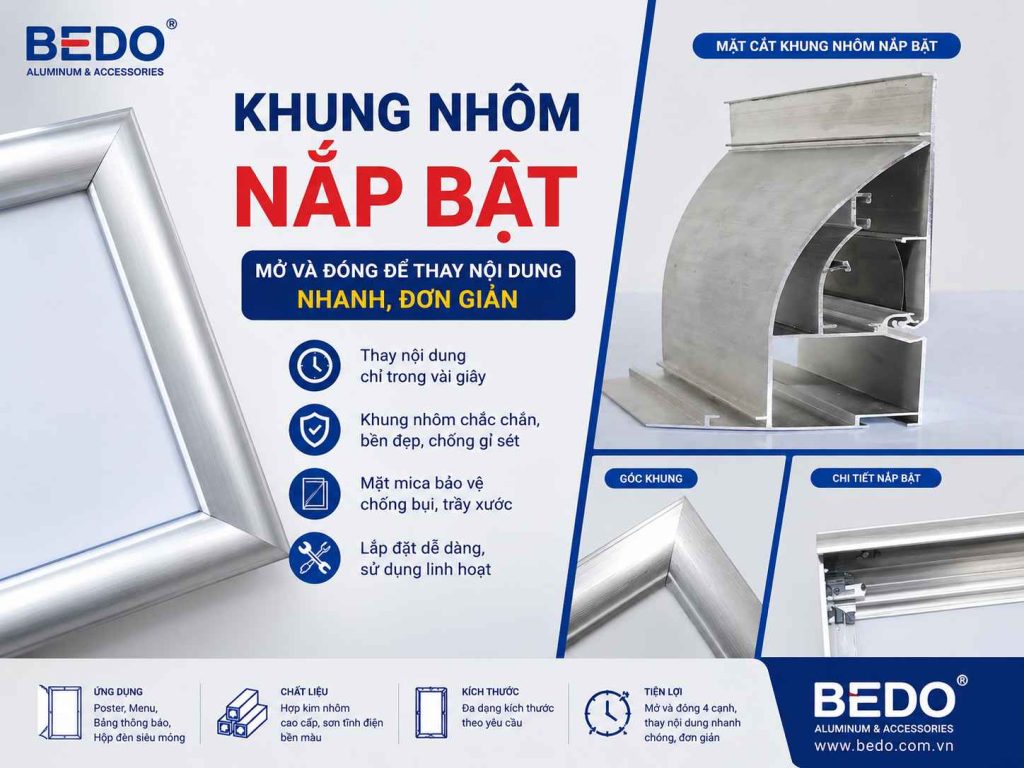 Khung Nhôm Nắp Bật – Mở Và Đóng Để Thay Nội Dung Nhanh, Đơn Giản