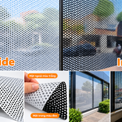 Minh họa hai phía của decal lưới BEDO, mặt ngoài trắng và mặt trong đen.