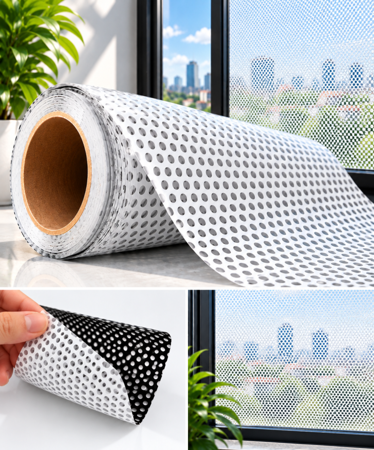 Cuộn decal lưới BEDO mặt ngoài trắng, mặt trong đen dùng dán kính