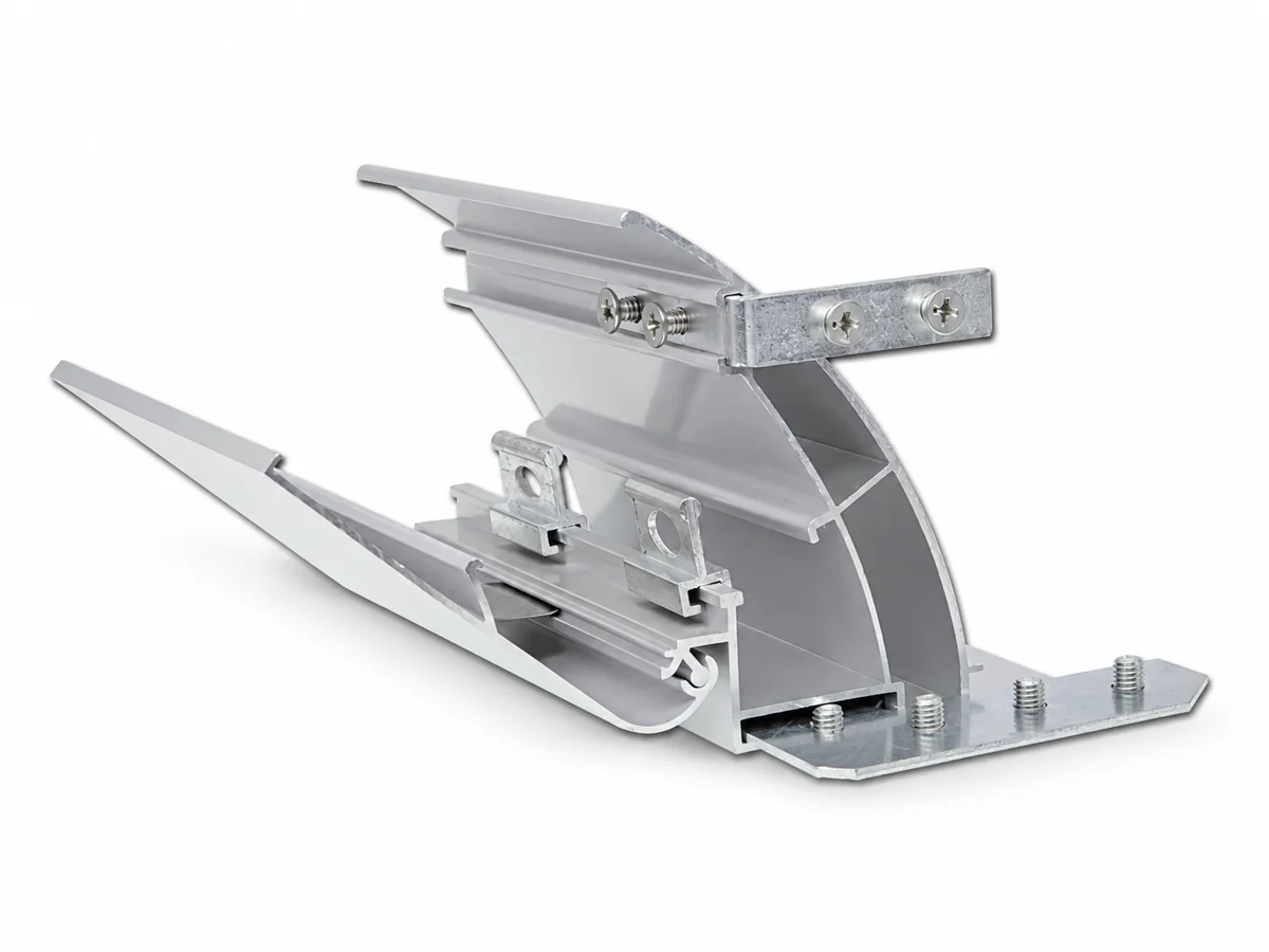 Mặt cắt nhôm bật cạnh 8cm BEDO kèm phụ kiện liên kết góc khung hộp đèn.