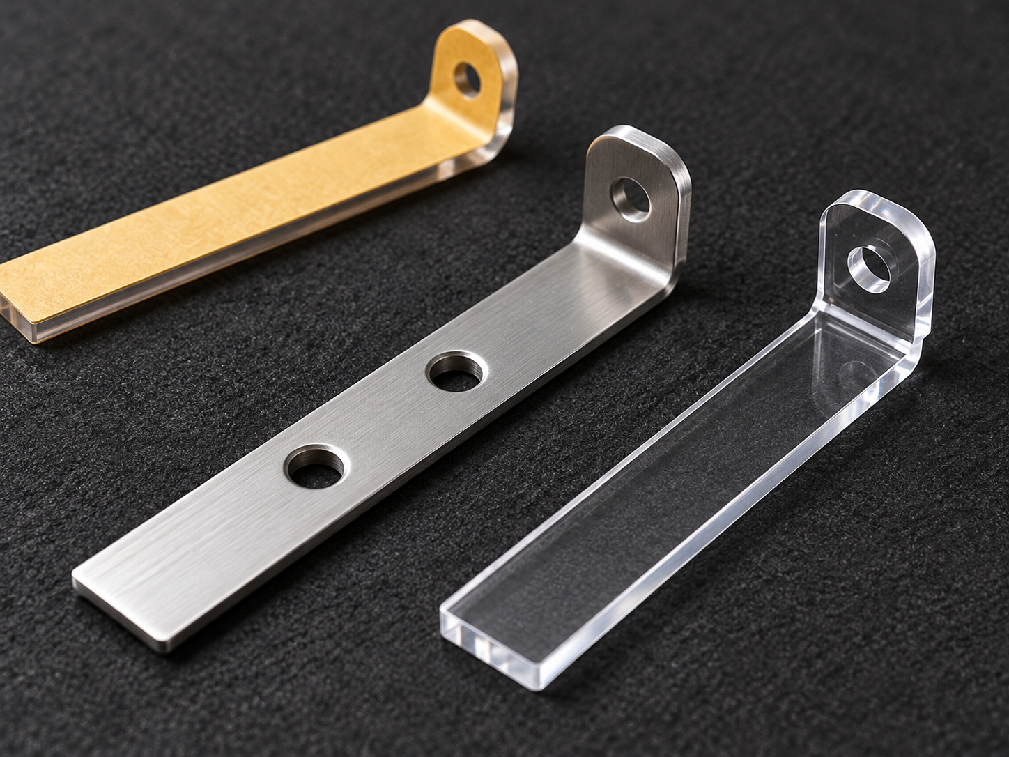 Ke inox hai lỗ trên thân và ke mica trong đặt cạnh nhau