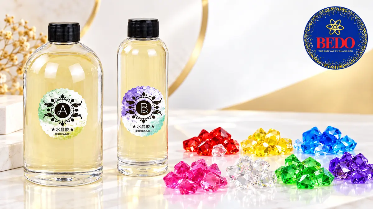 Bộ keo AB Epoxy A và B cùng hạt nhựa xuyên sáng nhiều màu