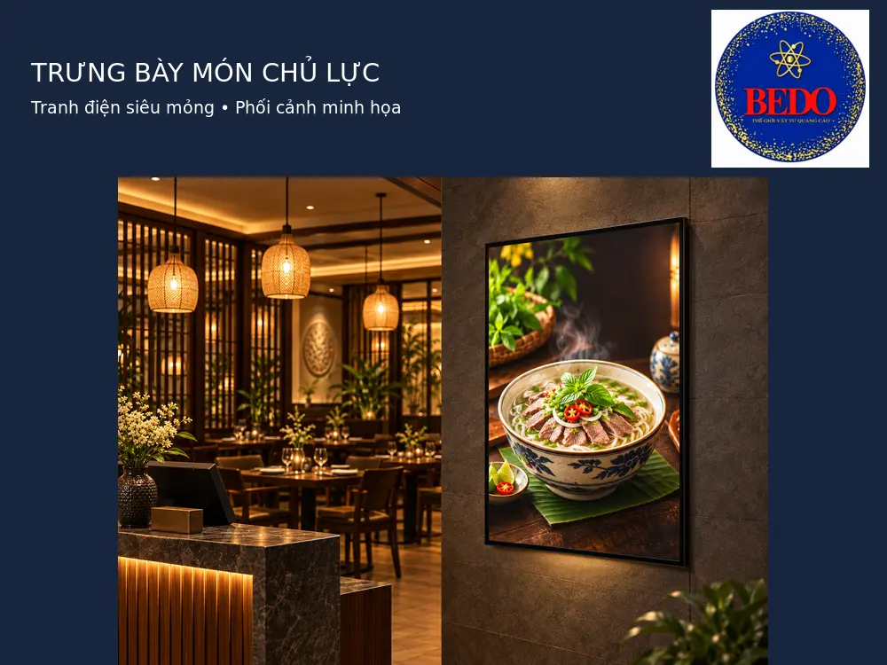 Minh họa tranh điện giới thiệu món chủ lực tại nhà hàng